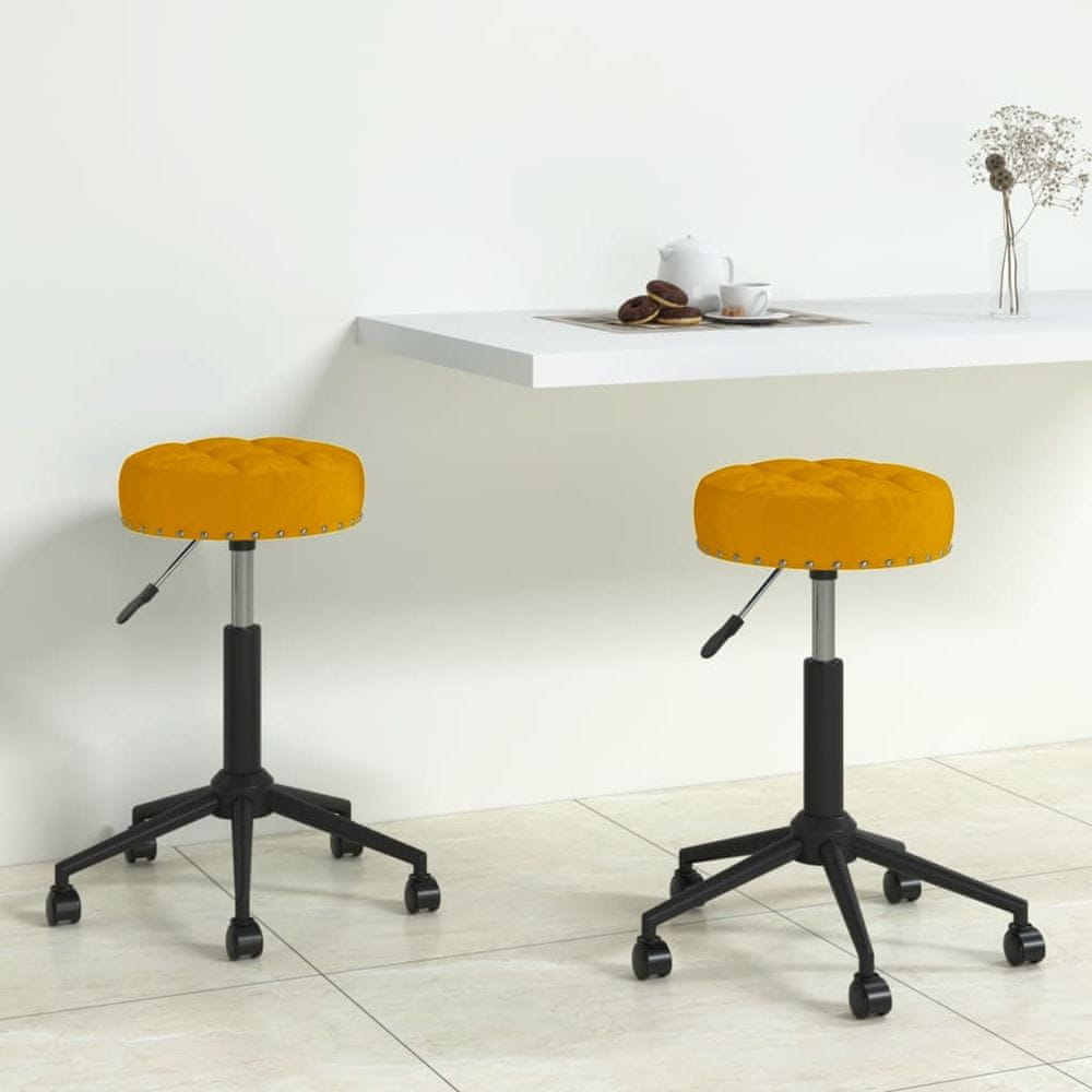 Vidaxl Otočné stoličky, 2 kusy, horčicová farba, čalúnené zamatom